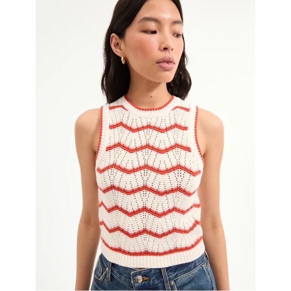 Veronica Beard Jerrell Cropped Knit Tank Off-White/Pink Shell/Persimmon Small - Picture 1 of 7